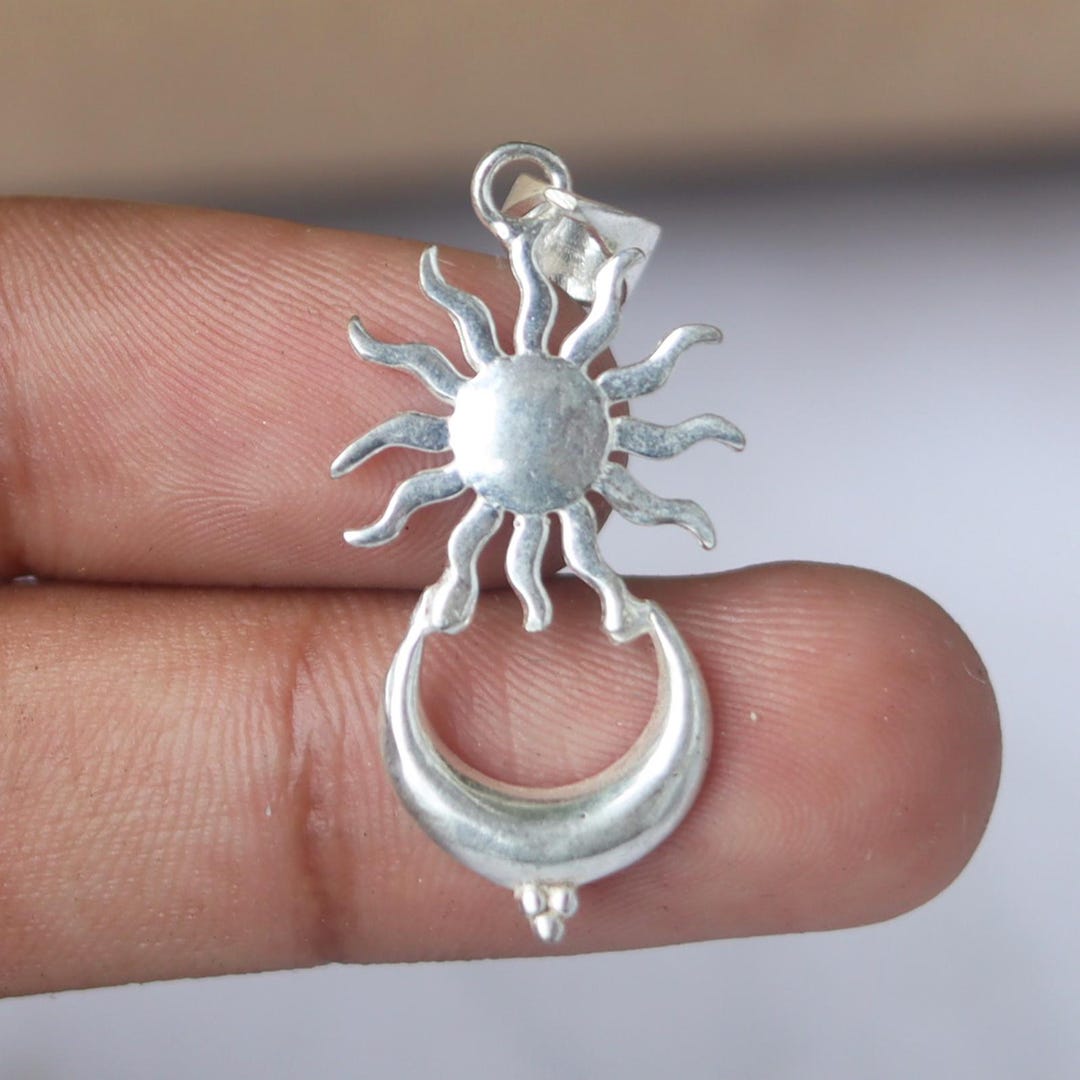 Sterling Silver Sun and Moon Pendant, Boho Celestial Jewelry - Etsy