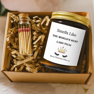 Lash Tech Gift Set Personalised Candle Mini Match Bottle, Custom Birthday Christmas Appreciation Gift