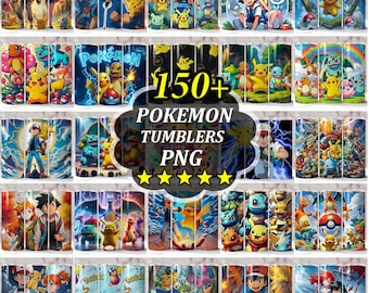 150+ Anime Pocket Monster Tumbler Wrap PNG Mega Bundle, 3D Gaming Character 20oz Skinny Tumbler Sublimation Designs, Digital Download