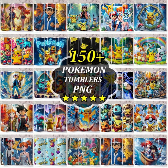 150+ Anime Pocket Monster Tumbler Wrap PNG Mega Bundle, 3D Gaming Character 20oz Skinny Tumbler Sublimation Designs, Digital Download