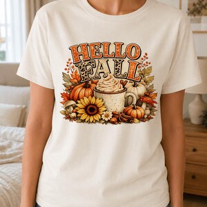 Hello Fall PNG, Pumpkin Spice Coffee png, Autumn Sublimation Design, Fall Shirt PNG, Thanksgiving PNG, Cozy Fall Digital Download