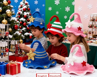 Elf Hat Crochet Pattern, Festive Holiday, Sizes Baby to Adult (PDF+Video)