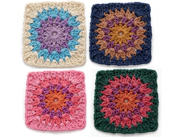 Summer Blooms Granny Square Crochet Pattern | Beginner Coaster (Instant PDF Download)