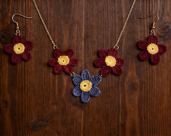 Fun Flowers Crochet Jewelry Set | Earring & Necklace Pattern | Beginner Friendly | PDF Download