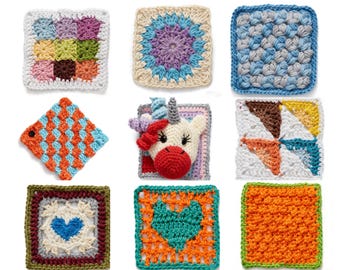 Raccolta di 50 modelli di quadrati all'uncinetto, livelli di abilità da facile ad avanzato (download immediato)