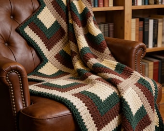 Coperta a blocchi a cascata, modello all'uncinetto in PDF, moderatamente impegnativo, coperta patchwork, download immediato