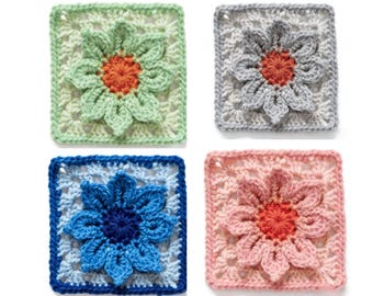 Schema all'uncinetto per sottobicchieri per principianti "Margherita Grandma Square" (download PDF)