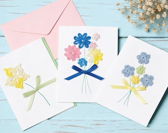 Biglietti d'auguri floreali, schema all'uncinetto in PDF, fiori facili da ricamare, download immediato