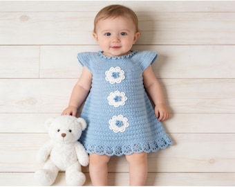 Modello per vestito da neonato all'uncinetto in pizzo, taglie per neonati (modello PDF) Livello intermedio