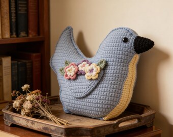 Bluebird Pillow, Crochet Pattern PDF, Decorative Cushion, Confident Beginner, Instant Download