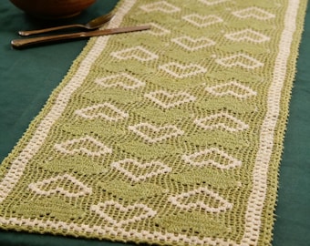 Valentine Crochet Table Runner Pattern PDF, Heart Home Decor, Instant Download