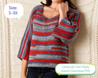 Tunisian Crochet Pullover Pattern | 6 Sizes S-3X | Intermediate Crochet (PDF Download)