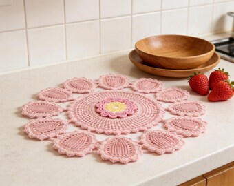 Flower Petals Doily, Crochet Pattern PDF, Intermediate Doily, Lace Table Decor, Instant Download