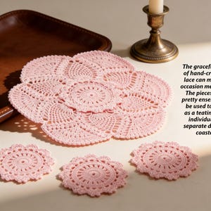 Té de la tarde, patrón de crochet en PDF, tapete y posavasos, nivel intermedio, descarga instantánea