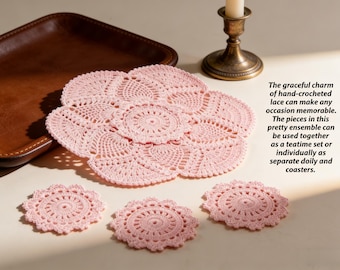 Tè pomeridiano, schema all'uncinetto in PDF, centrino e sottobicchiere, livello intermedio, download immediato