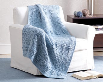 Flowers and Baskets Throw Crochet Pattern PDF with Textured Panels, Instant Download