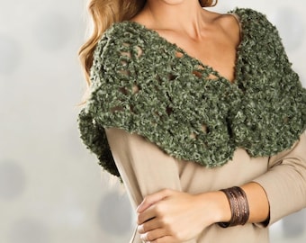 Bouclé Wraparound Crochet Pattern PDF Easy Textured Scarf with Buckle Instant Download