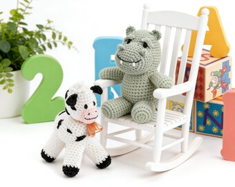Teensy Pocket Pals, Hippo and Cow, Crochet Pattern PDF, Easy Amigurumi, Instant Download
