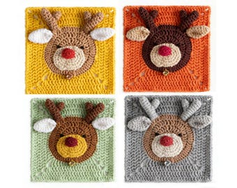 Reindeer Granny Square Crochet Pattern, Christmas Blanket Motif (PDF Download)