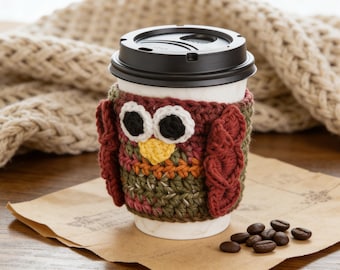 Owl Cup Cover,Crochet Pattern PDF,Coffee Sleeve,Easy Crochet,Reusable Cozy,Instant Download