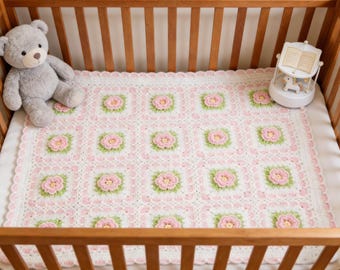 Coperta afghana Sweetheart Rose per neonati, coperta all'uncinetto in formato PDF, modello intermedio, download immediato