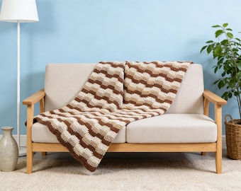 Easy Striped Afghan Crochet Pattern, Worsted Weight Blanket (PDF Pattern, Instant Download)