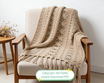 Coperta con farfalle e fiori, modello per coperta all'uncinetto in PDF, coperta moderna con trama, download immediato