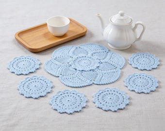 Afternoon Tea Crochet Coaster Pattern PDF, Elegant Coaster Set, Instant Download