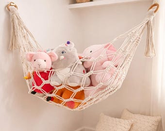 Filet pour hamac en macramé, support de rangement pour animal en peluche bohème pour organisateur d'angle de chambre d'enfant
