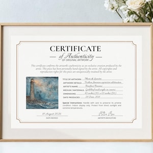 Editable Certificate of Authenticity for Artworks, Canva Template, Printable Digital Download, Artist CoA