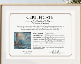 Certificado de autenticidad editable para obras de arte, plantilla de Canva, descarga digital imprimible, certificado de autenticidad del artista