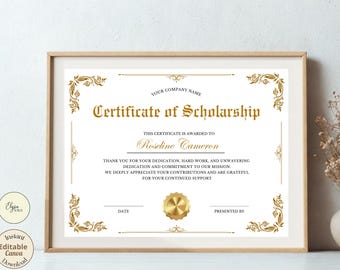 Plantilla de certificado de beca distinguida, premio al logro académico, Canva