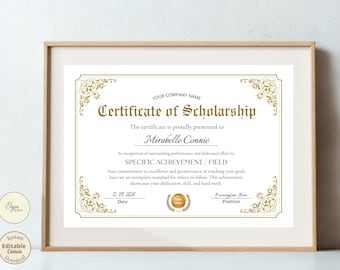 Plantilla de certificado de beca, estilo cuadro de honor, editable en Canva