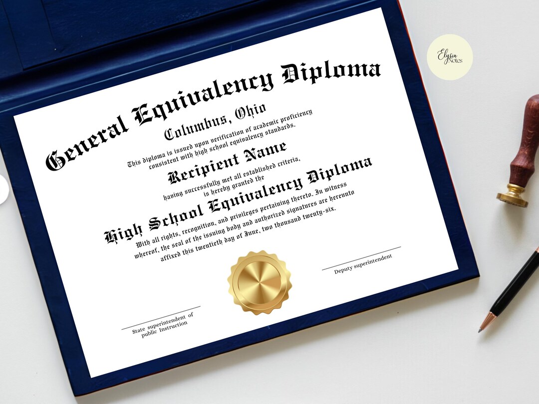 GED Diploma Template Gold Seal, Diploma Maker Online Style, Editable ...