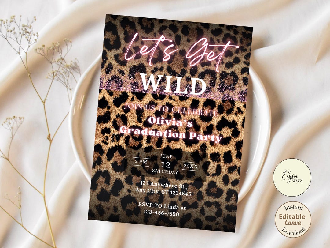 Leopard Graduation Invitations Leopard Graduation Party Invitation Template, Wild Theme Digital ...