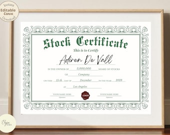 Plantilla de certificado de acciones, diseño corporativo clásico, editable en Canva