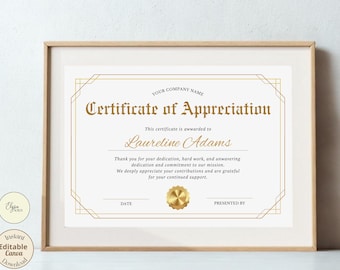 Plantilla de certificado de beca, premio con borde ornamentado, archivo imprimible de Canva