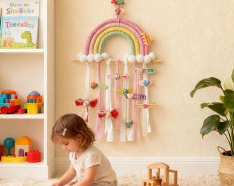 Hairclip Holder, Rainbow Hair Clip Organizer for Girls, Wall Decor Bow Organizer