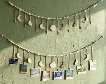Photo Display with Wooden Beads and Clips, Picture Holder, DIY String for Photos & Cards