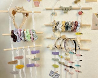 Hair Accessory Wall Hanging Storage, Large Capacity Hair Clip Organizer, Wood Headband Holder