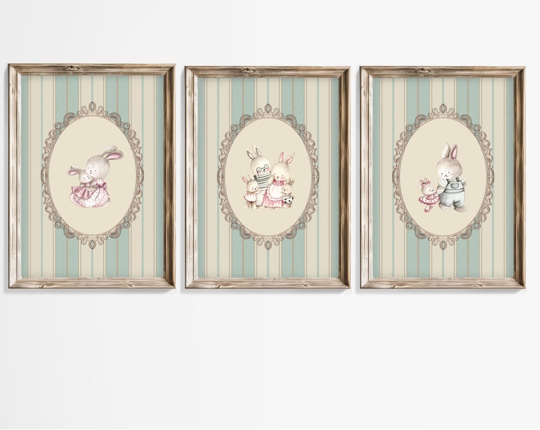 Vintage Nursery Wall Art Set of 3, Cottagecore Girl's Room Decor ...
