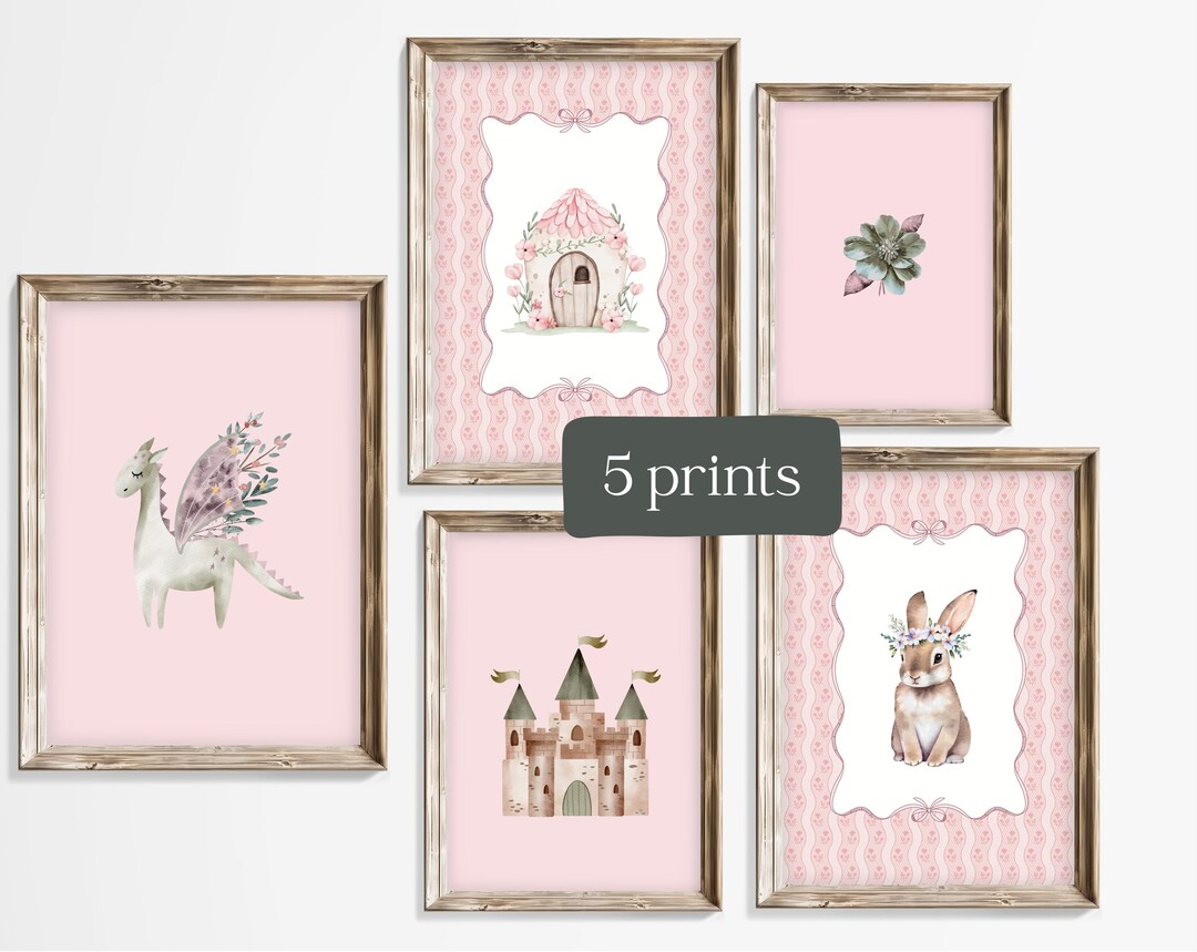 Fairy Nursery Prints Set of 5, Pink Girl's Room Wall Art (digital ...