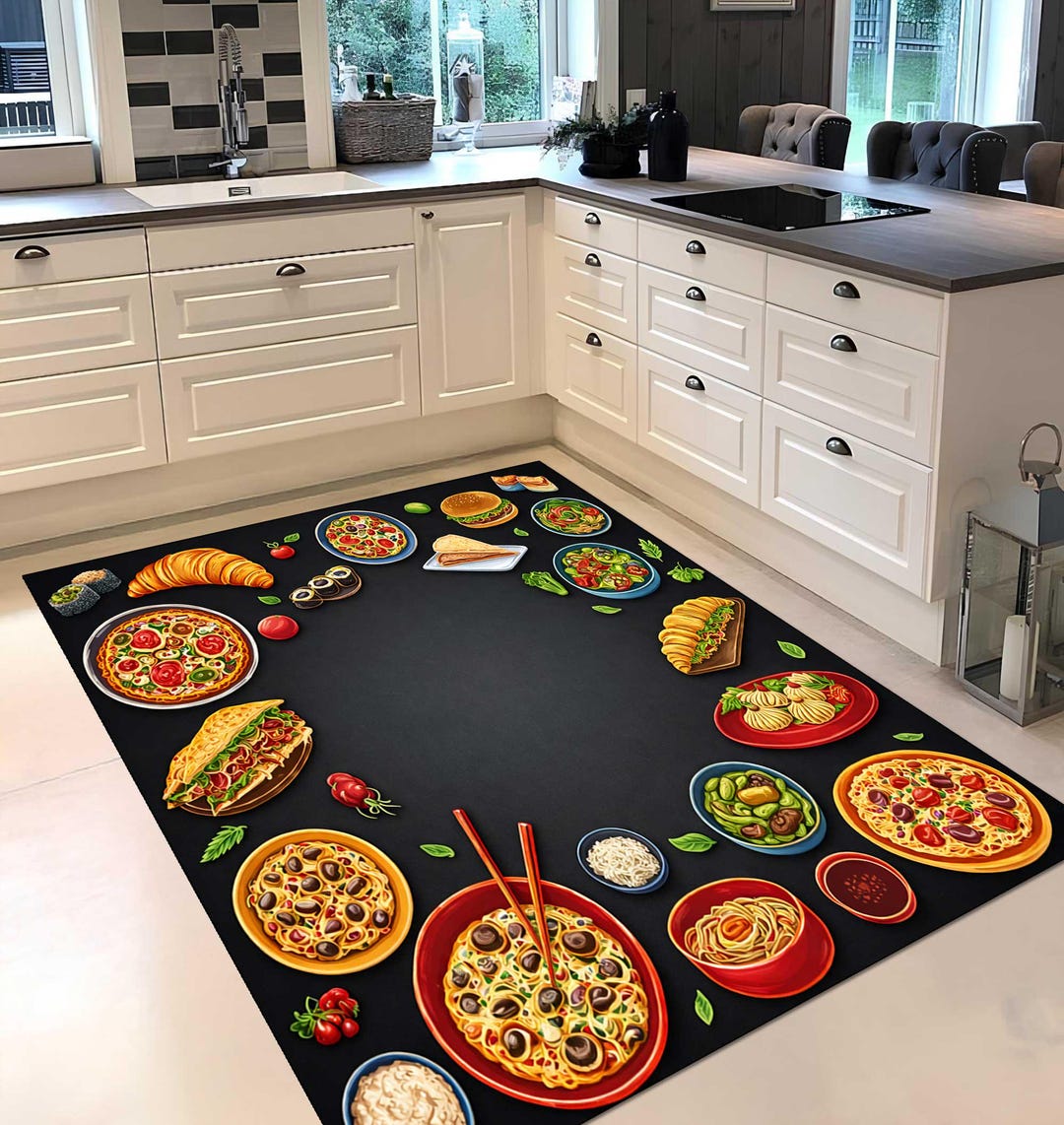 Pasta Rug Kitchen Rug,kitchen Mat,colorful Food Pattern Kitchen Rug,pizza Pasta ...