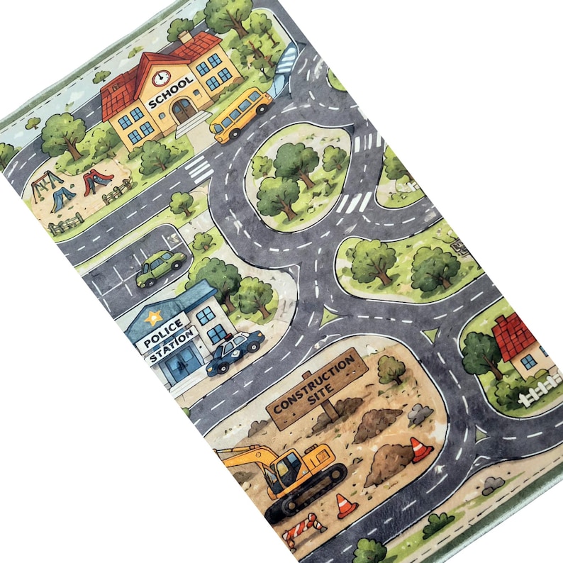 Kids Road Rug, City Play Mat, Car Track Kids Rug, Town Map Playroom ...