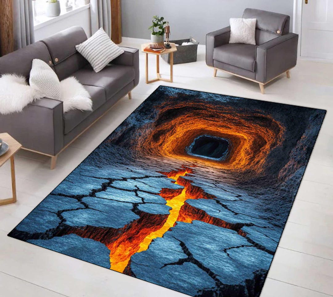 Balcanic Rug Volcanic Lava 3D Look Rug, Stunning Cracked Earth Rug, Fire Cave ...