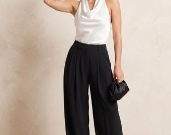 Zijdesatijnen haltertop dames, rugloos zomerstrandhemdje, elegante off-shoulder coltop, luxe date-night feestblouse