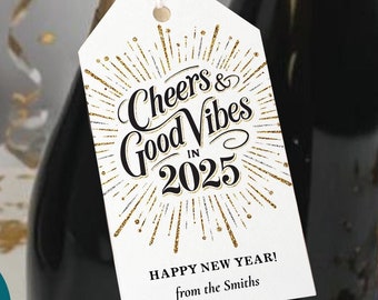 New Year's Gift Tag: Cheers to 2025, Editable NYE Bottle Tag (Digital)