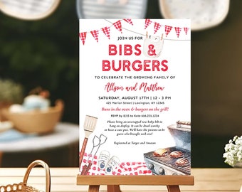 BBQ Baby Shower Invitation for Burgers on the Grill Backyard Baby Shower Cookout Baby-Q Couples Shower Baby Sprinkle in Red Gingham Digital