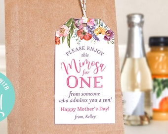 Etiqueta de regalo para el Día de la Madre, Etiqueta de regalo para kit de mimosa para el Día de la Madre, Regalo para amiga para el Día de la Madre, Etiqueta de regalo Momosa, Personalizable, DIY EDITABLE, Corjl