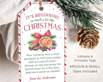 Printable Christmas Potpourri Tag, Simmering Pot Tags, Holiday Scents Simmer Pot, Teacher Gift, Neighbor Gift, Custom DIY EDITABLE